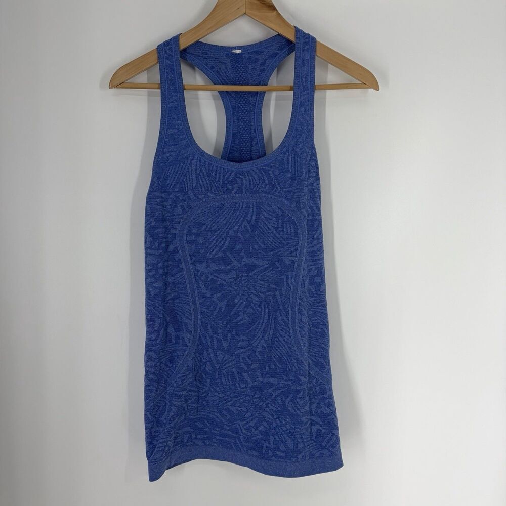 Lululemon Tank Top Size 10 Women Blue Swiftly Tech Racerback Athletic Blue Print - Picture 1 of 7